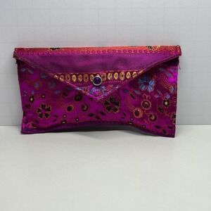 Moroccan Style Woven Cosmetic Pouch Boho Makeup Bag Magenta Purple Jewel‎ Tones